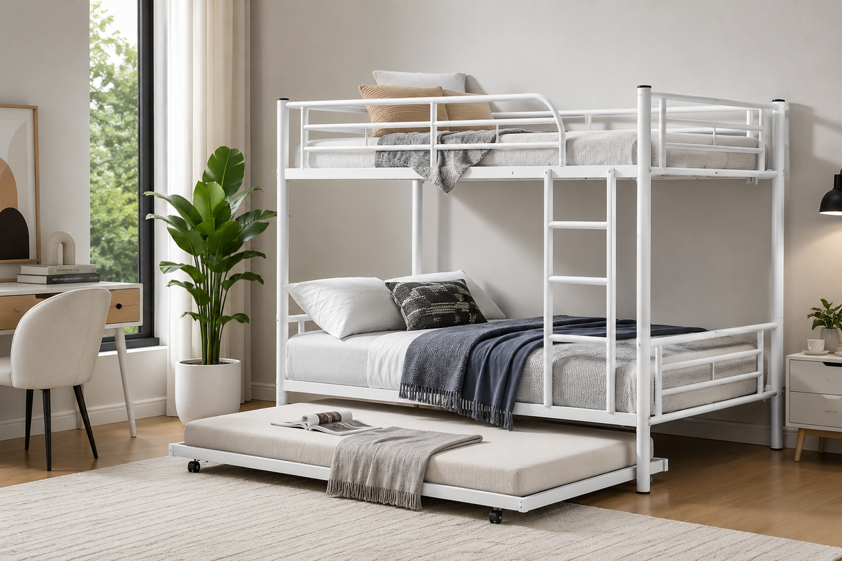 Litera Triple de Metal Blanca con Cama Nido – Moderna y Resistente (lz0033)