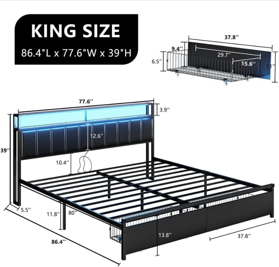 Cama Queen Luz y storage (DB003)