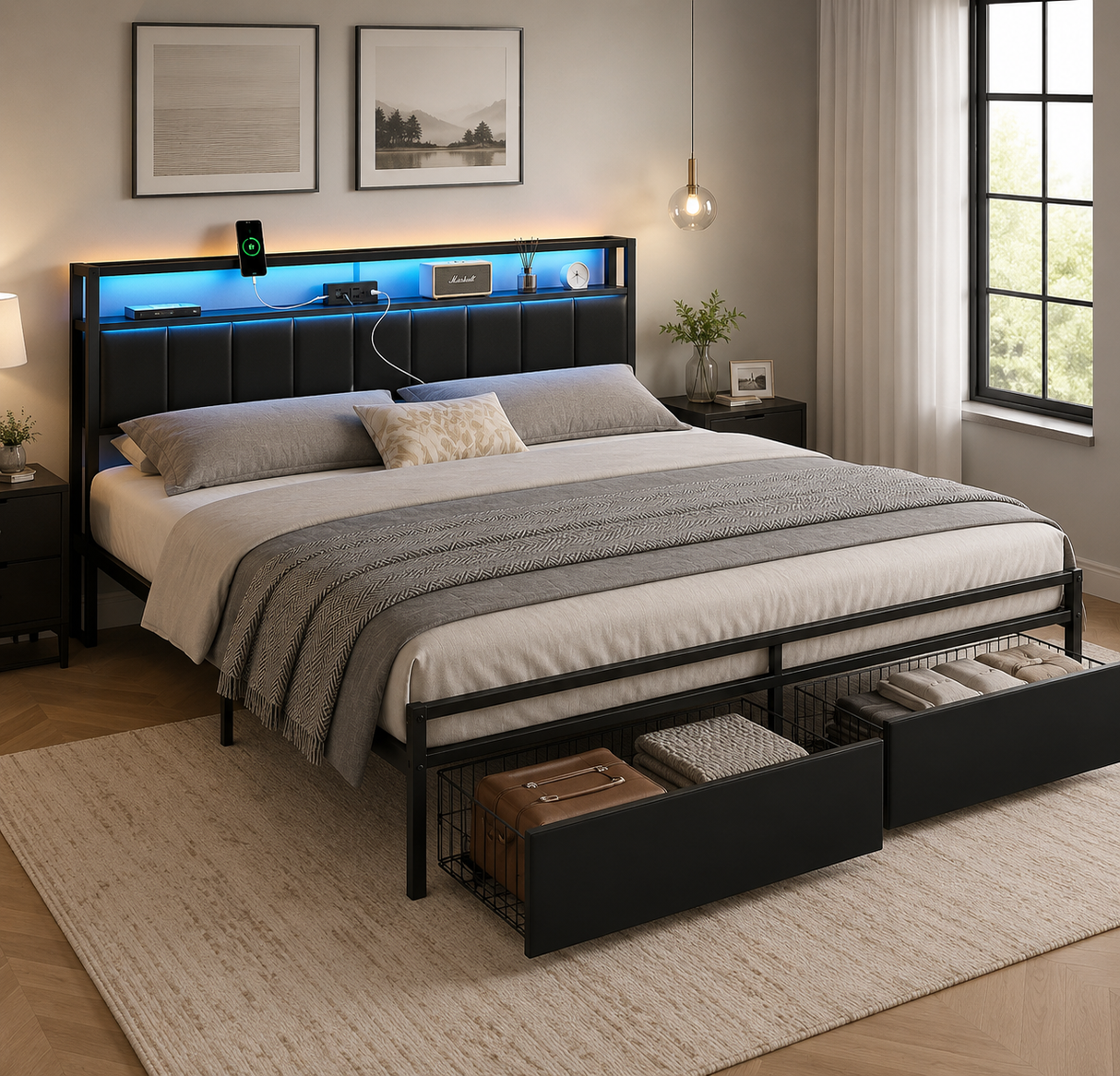 Cama Queen Luz y storage (DB003)