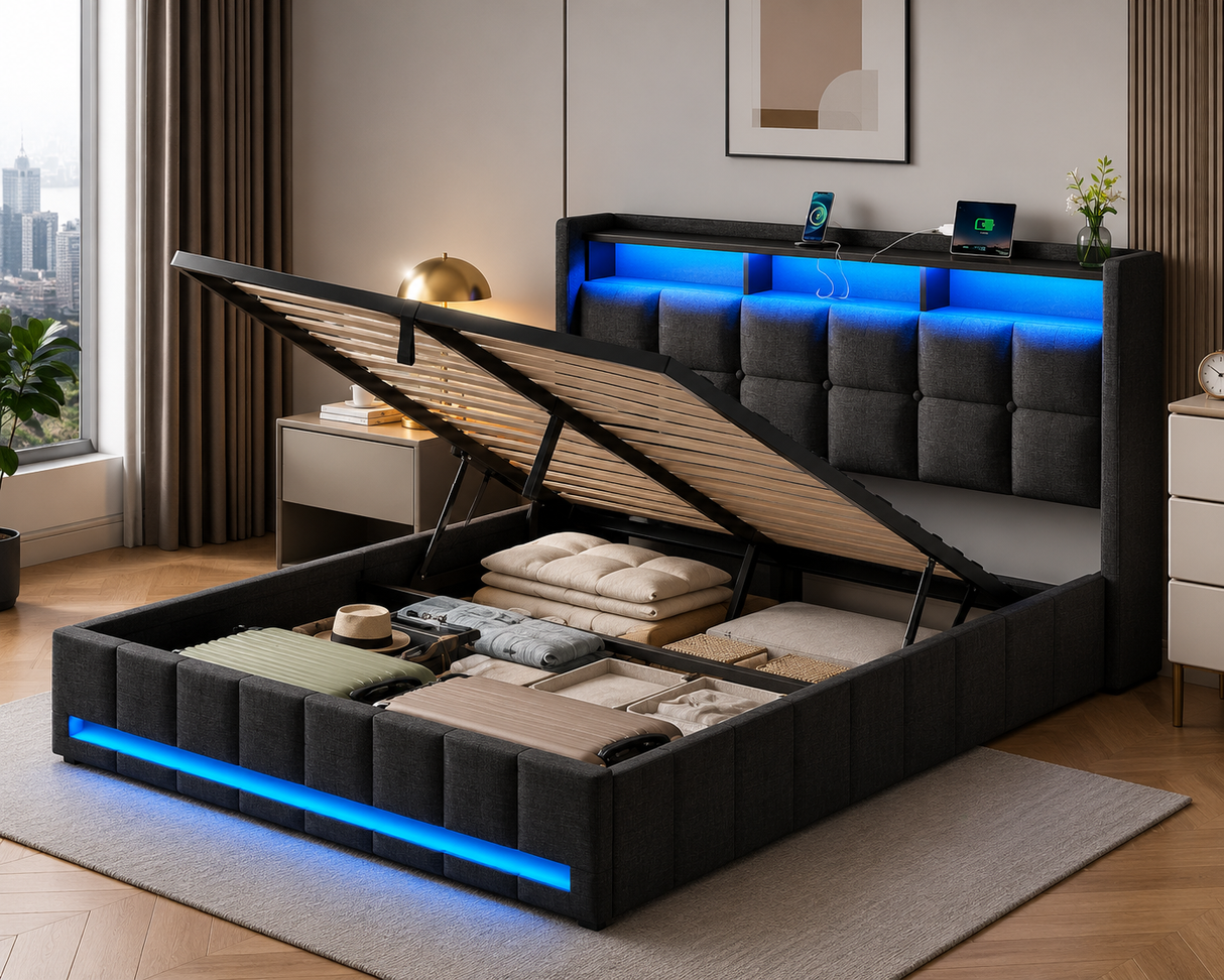 Cama Queen con storage and led (lz0041)