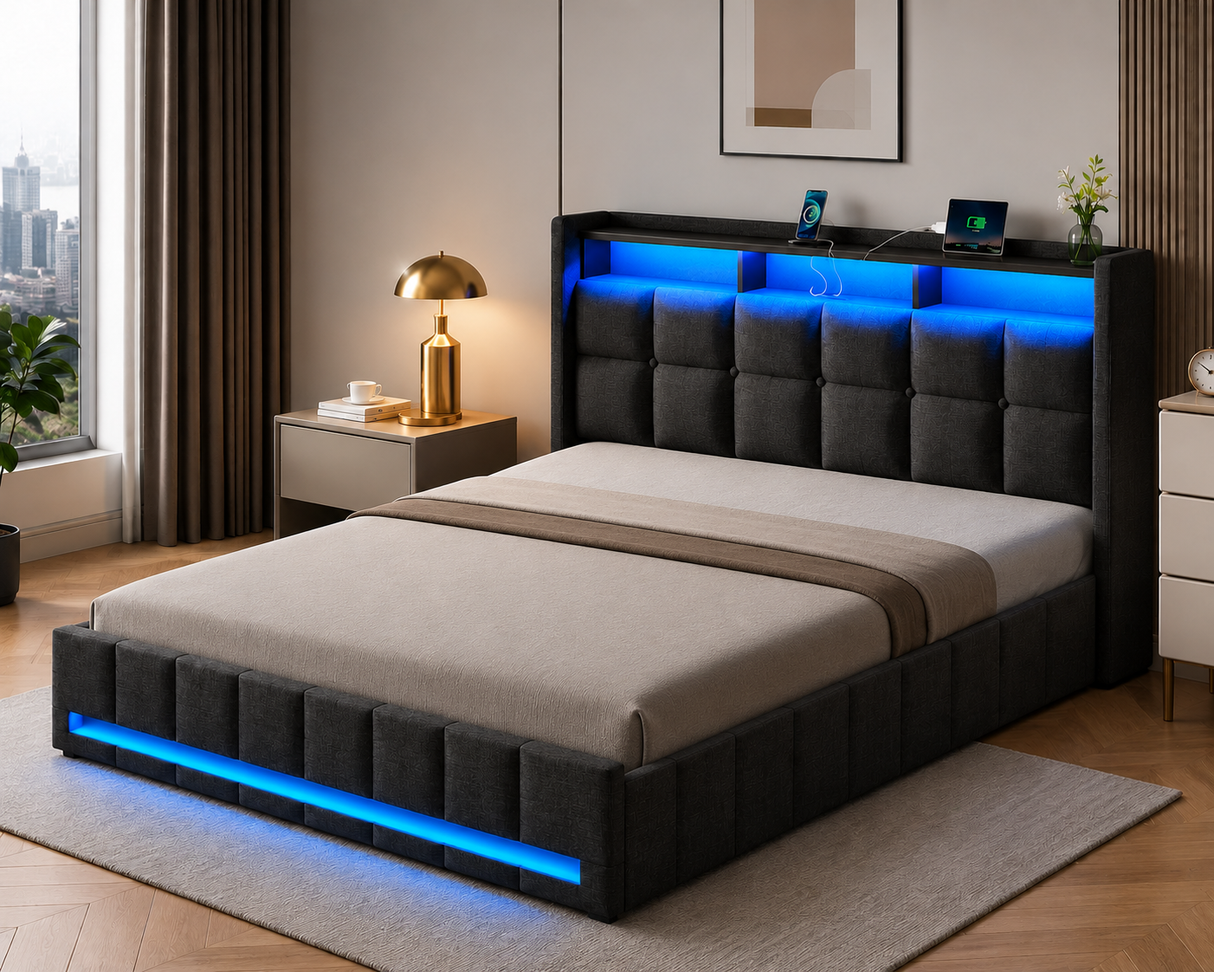 Cama Queen con storage and led (lz0041)