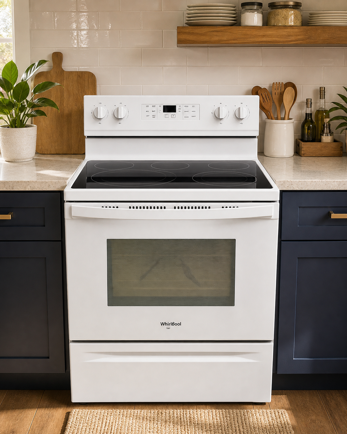 Cocina Eléctrica Whirlpool Blanca con Horno Amplio (Reacondicionada)